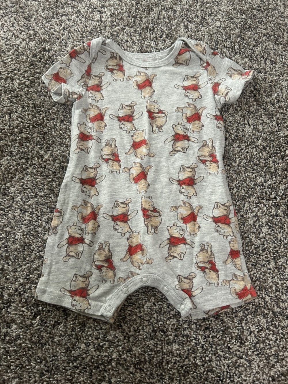 Disney Gray Baby One-Piece Romper with Red Pooh Print